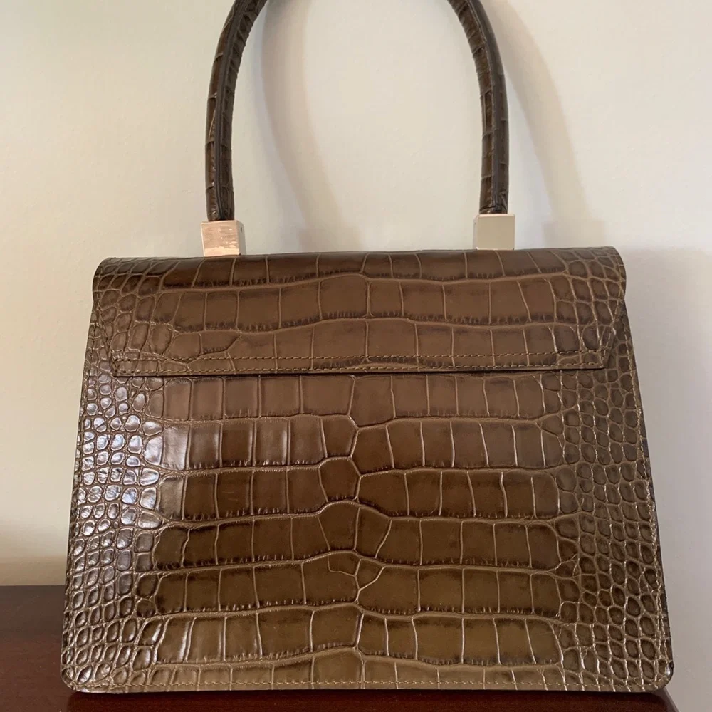 NWT Valentino Melanie Croco Bag Genuine Leather Olive Brown - Picture 3 of 4